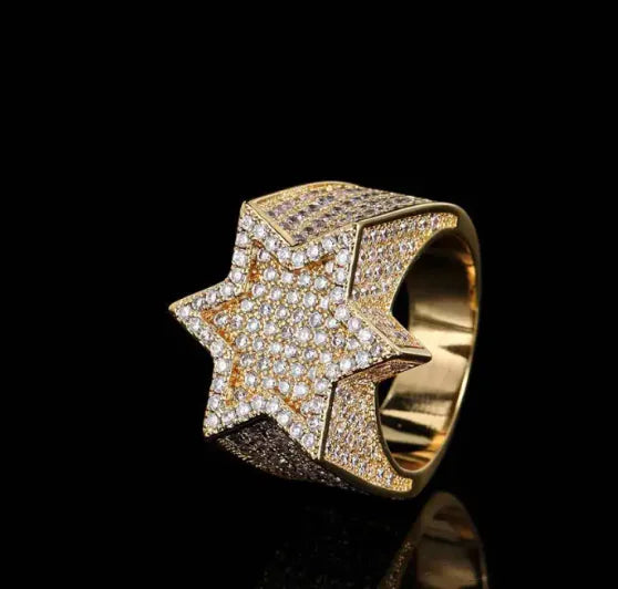 Star Zircon Hip Hop Micro-Inlaid Six-Pointed Star Men&