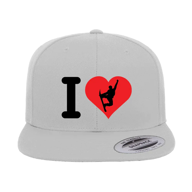 I Love Snowboarding Embroidered Flat Bill Cap