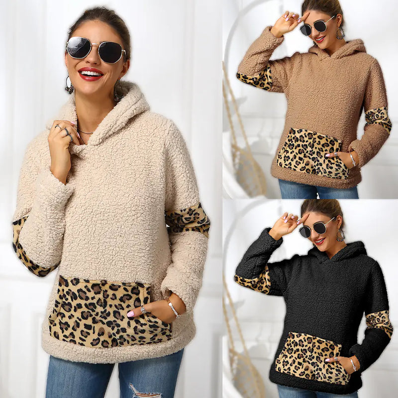 Leopard Print Double-Sided Fleece Hooded Sweater