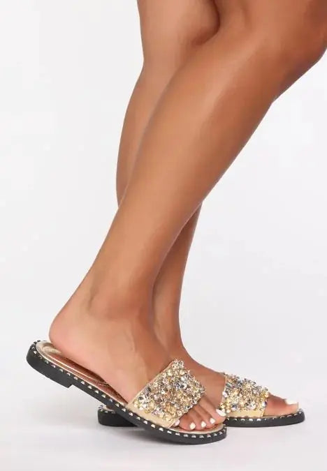 Sequin Flat Slide Sandals