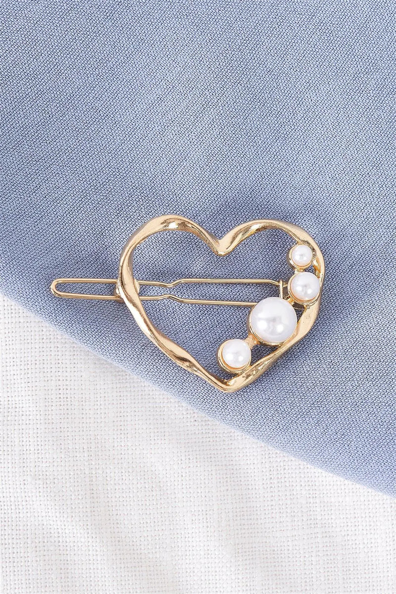 1pcs Gold Pearl Twisted Heart Shaped Hair Clip