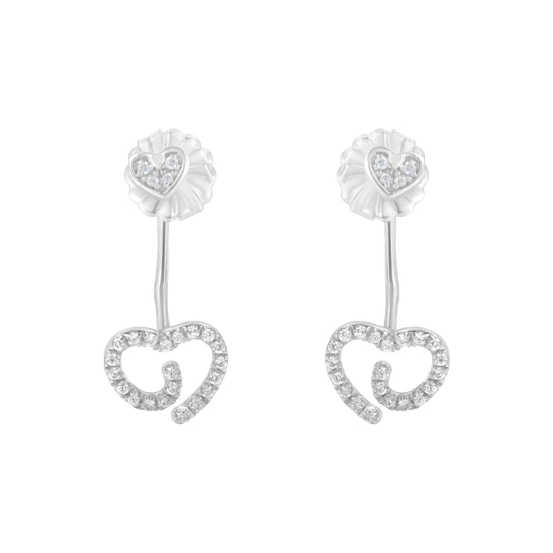 .925 Sterling Silver 1/4 Cttw Diamond Swirl Heart Front/Back Earrings (I-J Color, I2-I3 Clarity)