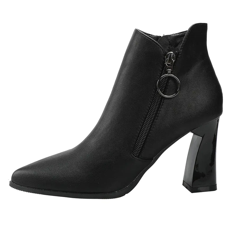 Pointed Leopard Print Ankle Boots with Thick Heel