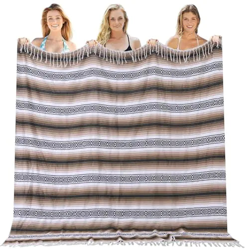 Mexican Throw Blanket Lightweight Serape Outdoor Blanket Extra Large Picnic Blanket Camping Blanket Beach Blanket Turkish Towel Sandproof Honeymoon Gift Fast Dry XL Compact Tent Gadgets 60" x 78" Mint