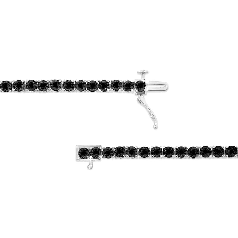 .925 Sterling Silver 1.0 Cttw Miracle-Set Treated Black Diamond Round Miracle Plate Tennis Bracelet (Black Color, I3 Clarity) - 7.25"