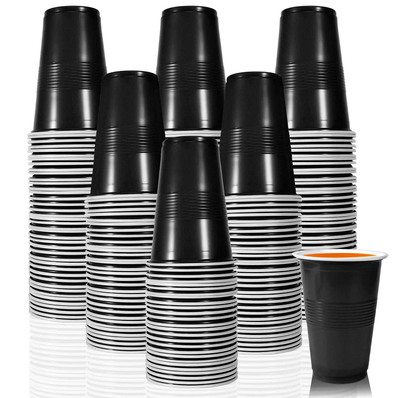 LDIWEE 100 Pack Graduation Plastic Drinking Cups for Party 16 Ounce Black Disposable Cups Stackable Heavy Duty Water Beer Beverage Soda Cups for Halloween Birthday Picnics Camping Barbecues
