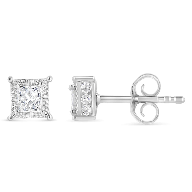 .925 Sterling Silver 1/2 Cttw Princess-cut Diamond Stud Earring (I-J Color, I2-I3 Clarity)