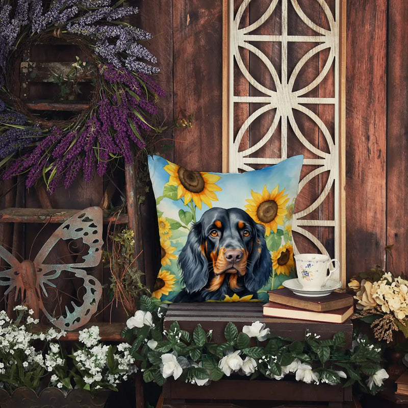 Gordon Setter in Sunflowers Throw Pillow