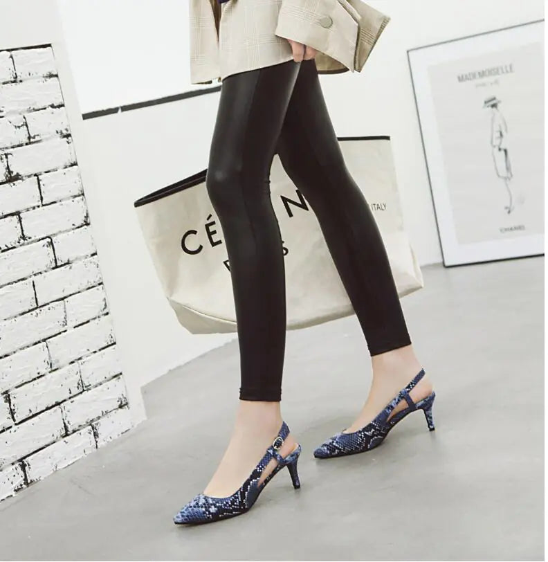 Snake Print Pointed Toe Heeled Sandals for Women