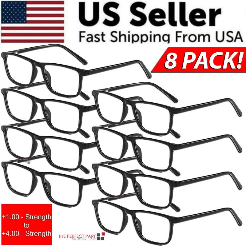 Reading Glasses Mens Womens Unisex Readers Eyeglasses 8 Pack Glasses New Square