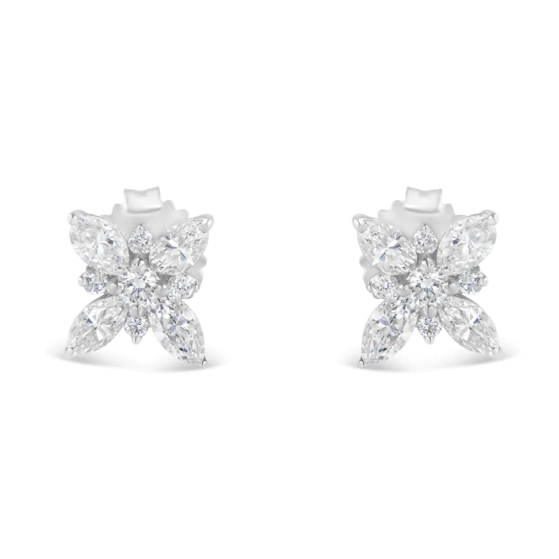 14K White Gold Marquise Diamond Flower Stud Earring (1.00 cttw, H-I Color, SI1-SI2 Clarity)