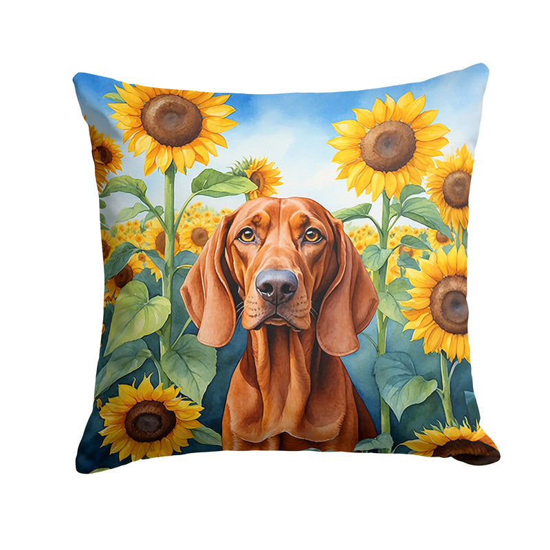 Redbone Coonhound in Sunflowers Throw Pillow