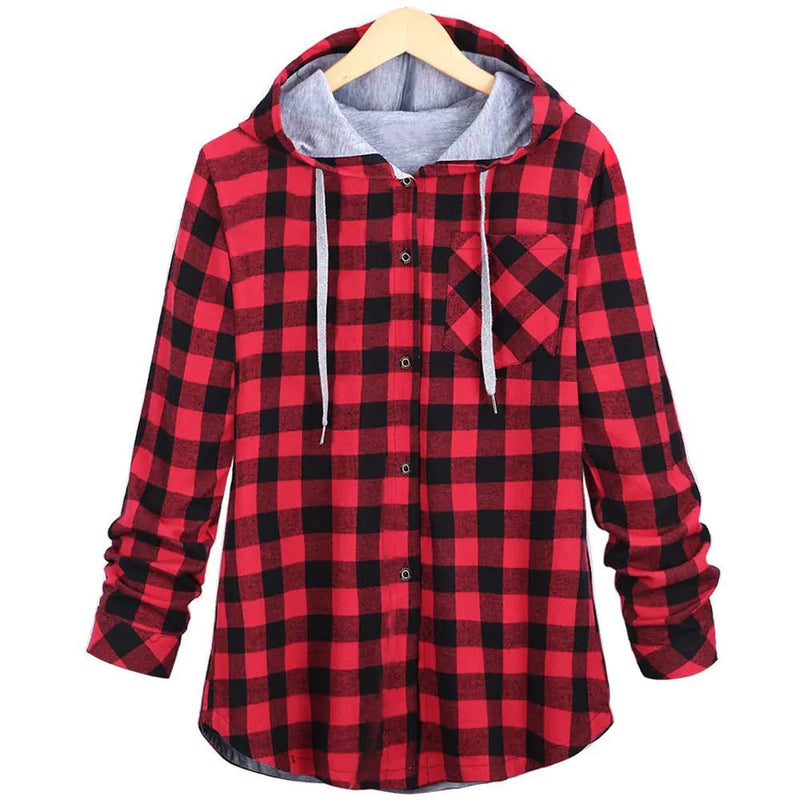 Multicolor Checked Hooded Cardigan for Women