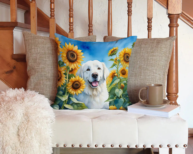 Kuvasz in Sunflowers Throw Pillow