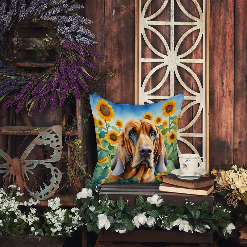 Bloodhound in Sunflowers Throw Pillow