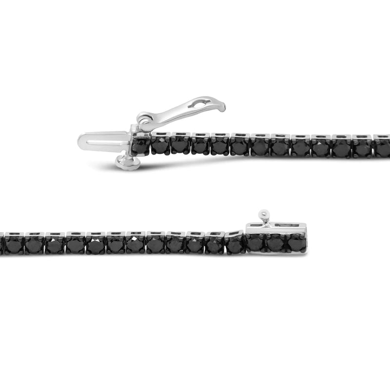 .925 Sterling Silver 4-Prong Set Treated Black Round-Cut Diamond Classic Tennis Bracelet (Black Color, I2-I3 Clarity) - 7.25"