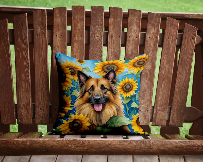 Belgian Tervuren in Sunflowers Throw Pillow