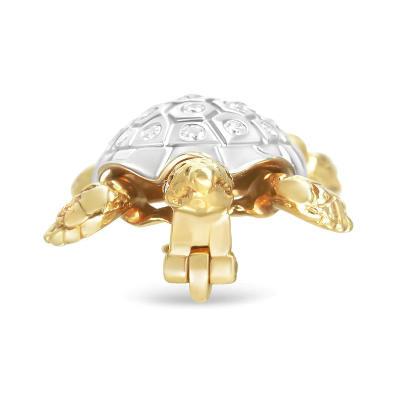 18K Yellow and White Gold 1/3 Cttw Round Pave Set Diamond Flushed Turtle Brooch Pin (H-I Color, VS2-SI1 Clarity)