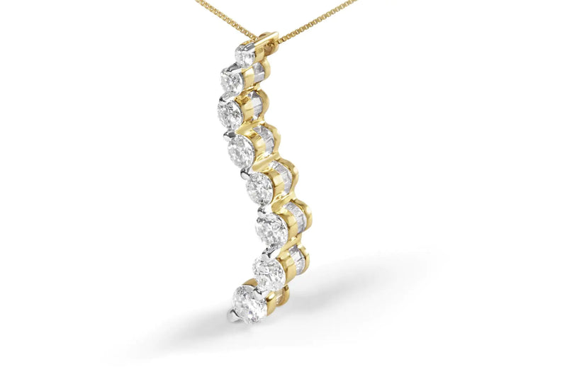 14k Yellow Gold 3.0 cttw Baguette and Brilliant Round-Cut Diamond Journey 18" Pendant Necklace (I-J Color, I2-I3 Clarity)