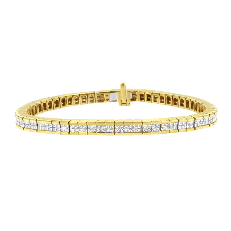 14K Yellow Gold 4 5/8 Cttw Invisible Set Princess-Cut Diamond ID Tennis Bracelet (I-J, SI1-SI2) - 7"