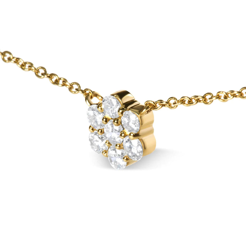 14K Yellow Gold 2.00 Cttw Diamond  Cluster 18" Station Necklace (I-J Color, I1-I2 Clarity)