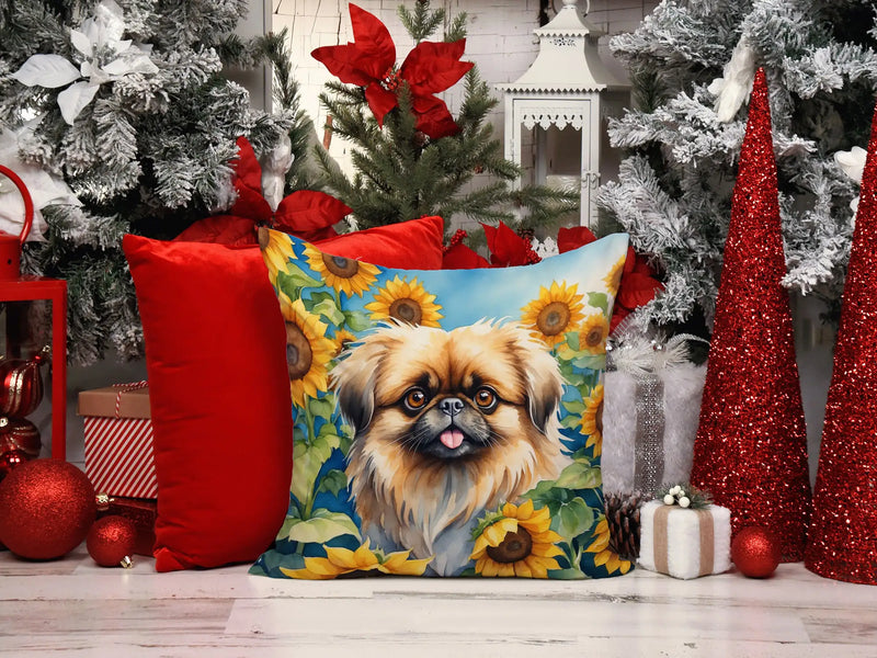 Pekingese in Sunflowers Throw Pillow