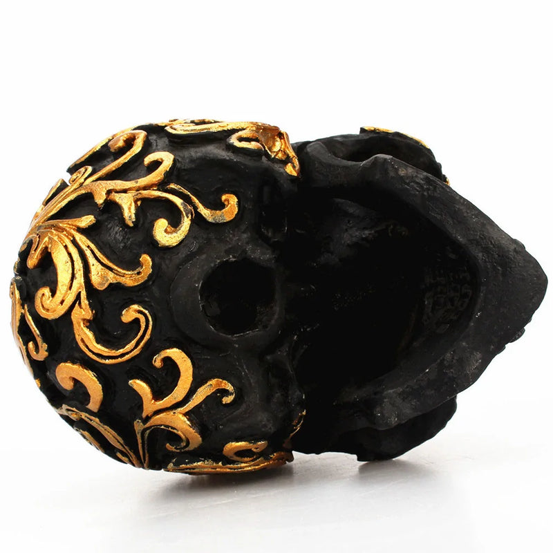 Resin Craft Black Skull Head Golden Carving