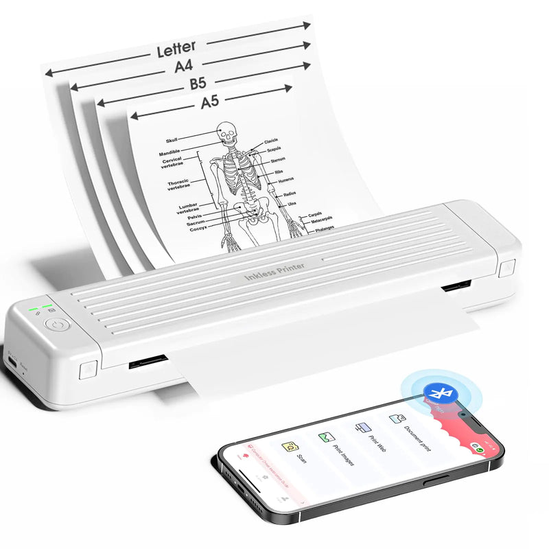 Portable Printer Heat Transfer Printer P831 Supports 8.5 x 11 A4 Regular Copy Paper Wireless Bluetooth for Phone Tablet Portable Printers Wireless for Travel Home Use