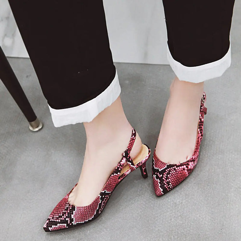 Snake Print Pointed Toe Heeled Sandals for Women