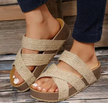 Woven Cross-strap Slippers For Women