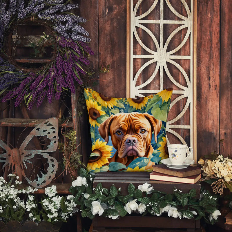 Dogue de Bordeaux in Sunflowers Throw Pillow