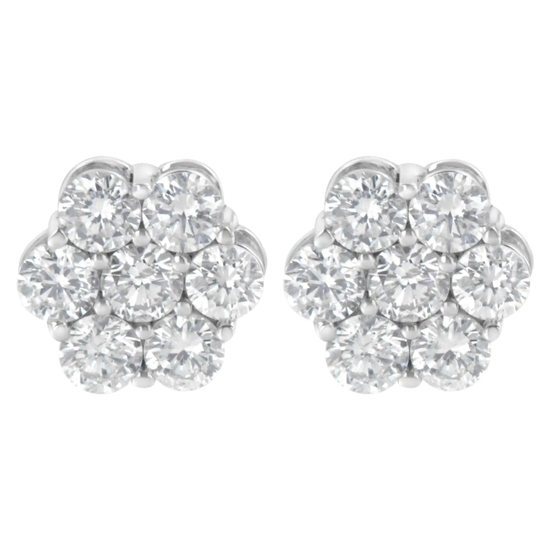 14K White Gold 2.0 Cttw Round Brilliant Cut Diamond Floral Cluster Screwback Stud Earrings (H-I Color, SI2-I1 Clarity)