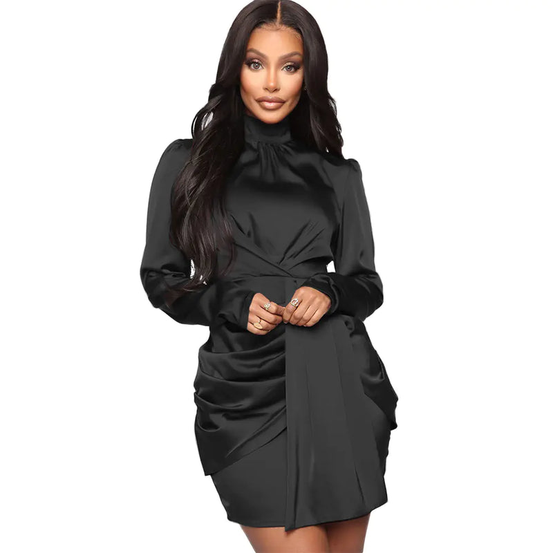 Pleated Long-Sleeved Dress for Women