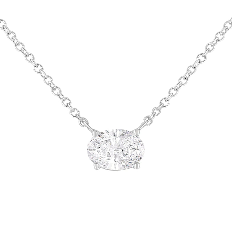 IGI Certified 10K White Gold 1/2 cttw Lab Grown Oval Shape Solitaire Diamond East West 18" Pendant Necklace (E-F Color, VS1-VS2 Clarity)