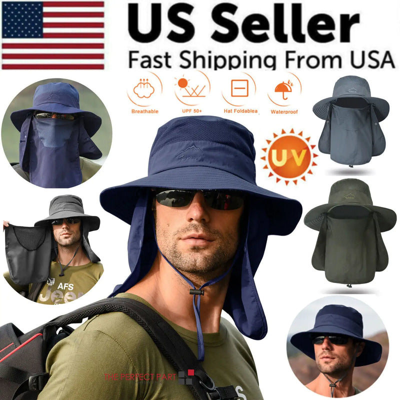 Wide Brim Sun Hat UV Protection Bucket Cap For Hiking Camping Fishing Safari Men