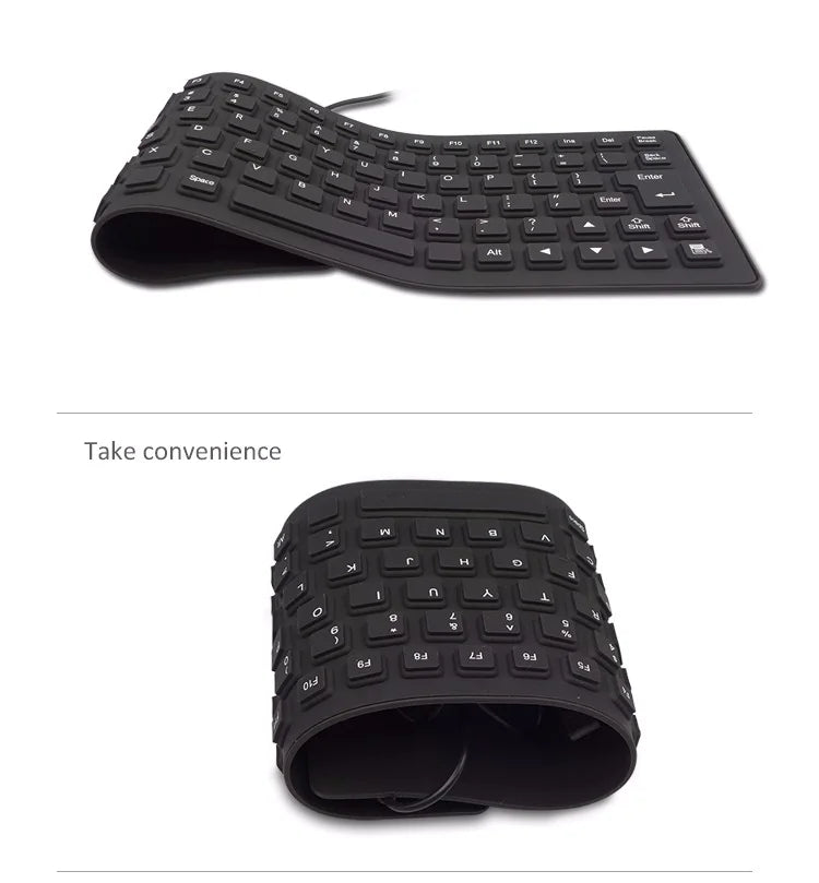 Waterproof Silicone Keyboard Foldable Flexible USB Dustproof DirtProof Full Size