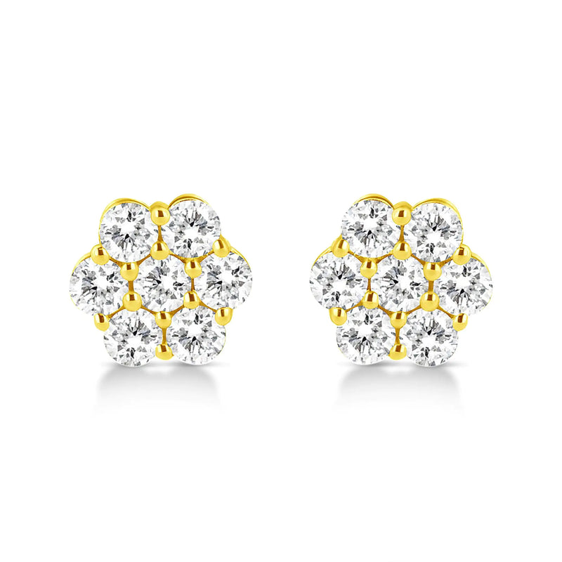 14K Yellow Gold 1/2 Cttw Brilliant Round Cut Diamond Floral Cluster Stud Earrings with Pushbacks (J-K Color, VS2-SI1 Clarity)