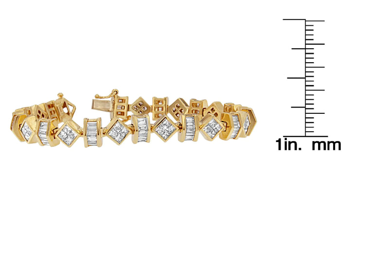 14K Yellow Gold Princess and Baguette Diamond Modern Link Bracelet(7.50 cttw,G-H Color,VS1-VS2 Clarity)