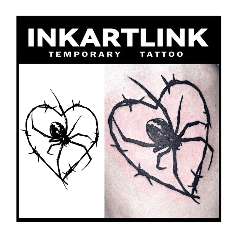 INKARTLINK Temporary Tattoos 2 Sheets Medieum Semi Permanent Tattoo Adult Art Design Temporary Tattoos Lasts 1-2 Weeks Waterproof Realistic Look No Adhesive No Reflection (Love and Spider)