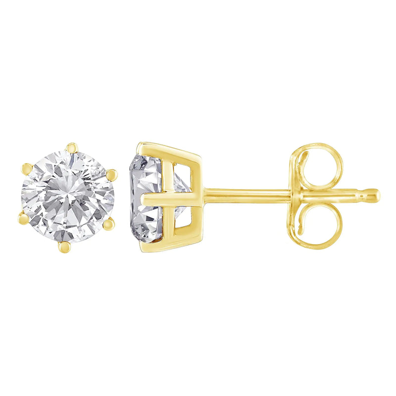 14K Yellow Gold 1/2 Cttw Round Brilliant-Cut Diamond Classic 6-Prong Stud Earrings (K-L Color, I2-I3 Clarity)