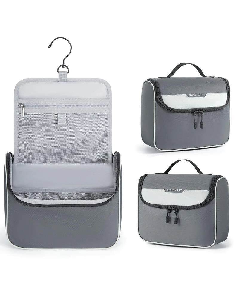BAGSMART Travel Toiletry Bag for Men Hanging Toiletry Bag for Mens Traveling Outdoor Activities Bathroom Shaving Travel Essentials Dopp Kit Organizer 360 Swivel Hook Water Resistant Grey