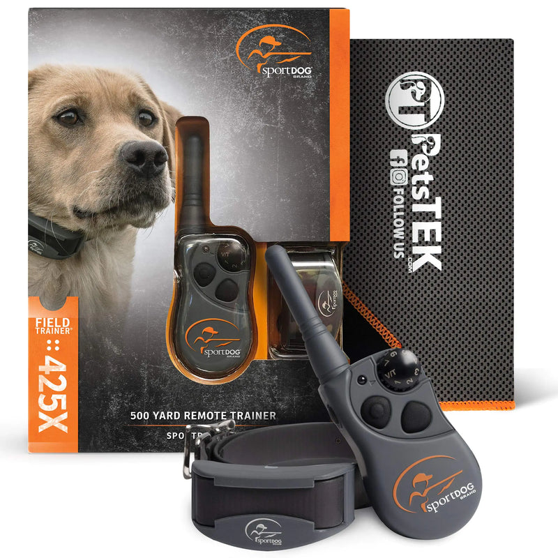 SportDOG SD-425X Electric Training Dog Shock Collar with Remote for Small Medium and Large Dogs - 500 Yard Range Vibration Tone Up to 21 Stimulation Levels Waterproof Rechargeable E-Collar