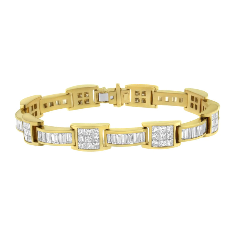 14K Yellow Gold Princess and Baguette-Cut Diamond Box-Link Bracelet(10.75 cttw,G-H Color,VS2-SI1 Clarity)