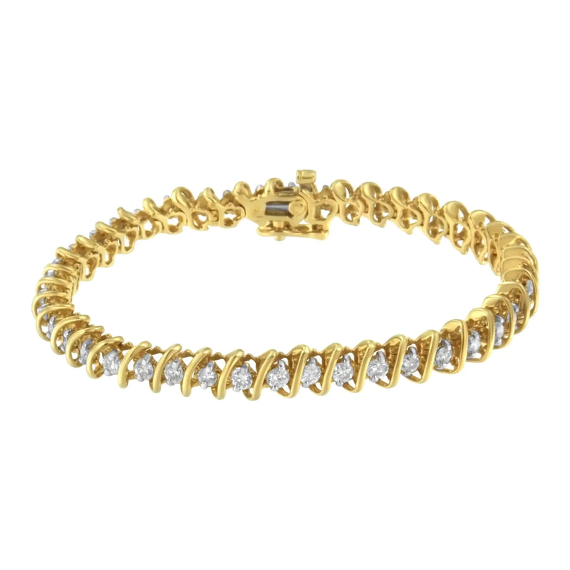 14KT Yellow Gold Diamond S-Link Tennis Bracelet (3 cttw, I-J Color, I1-I2 Clarity)