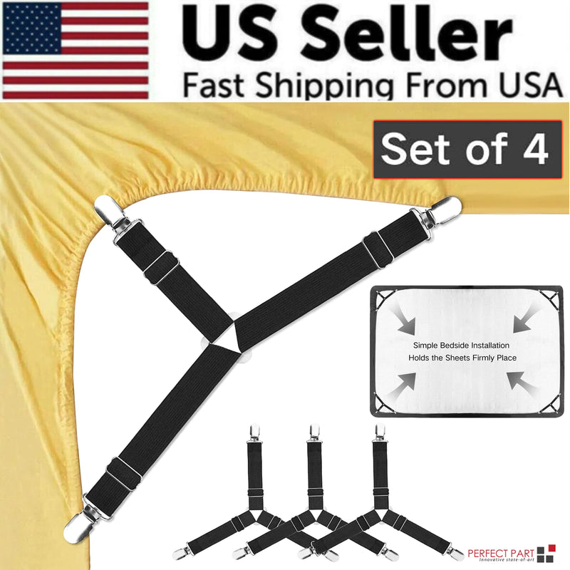 4 Bed Sheet Fasteners Adjustable Elastic Suspenders Straps Mattress Covers Clips