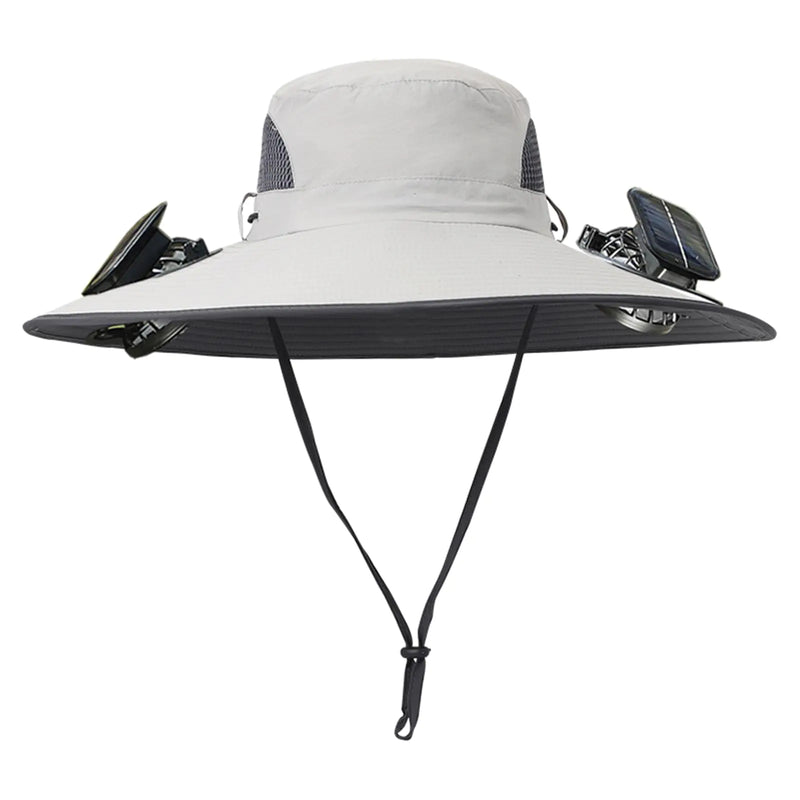 Men Women Wide Brim Sun Hats with 2 Solar Fan Waterproof Breathable Bucket Hat Outdoor Fishing Hat for Hiking Camping