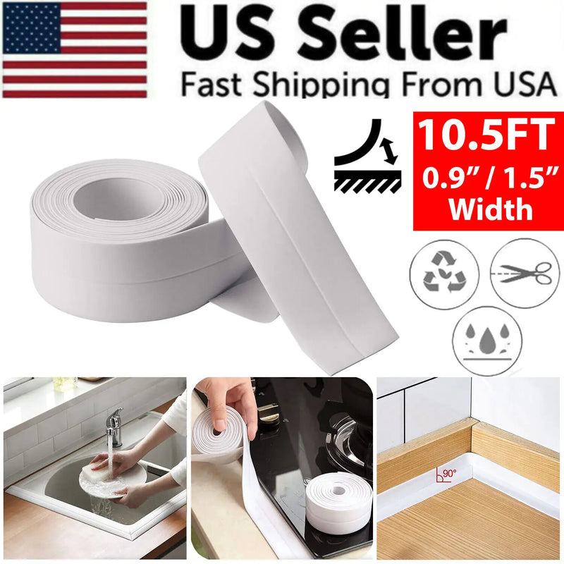 10.5FT PVC Self Adhesive Caulk Sealing Strip Tape For Kitchen Wall Sink Toilet