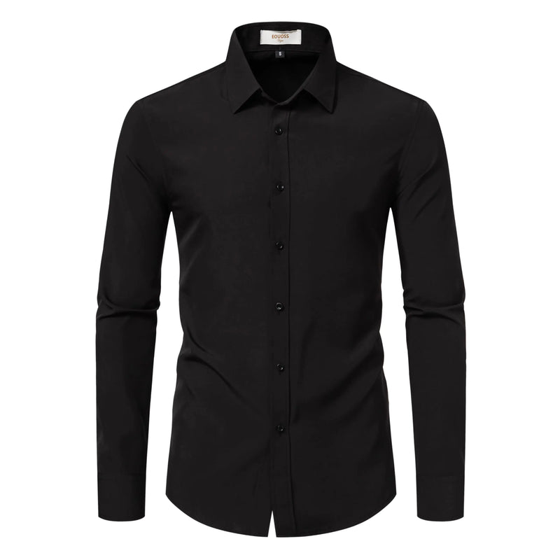 EOUOSS Dress Shirts for Men Stretch Slim Fit Long Sleeve Mens Dress Shirts Casual Business Formal Solid Button Down Shirts Black X-Large