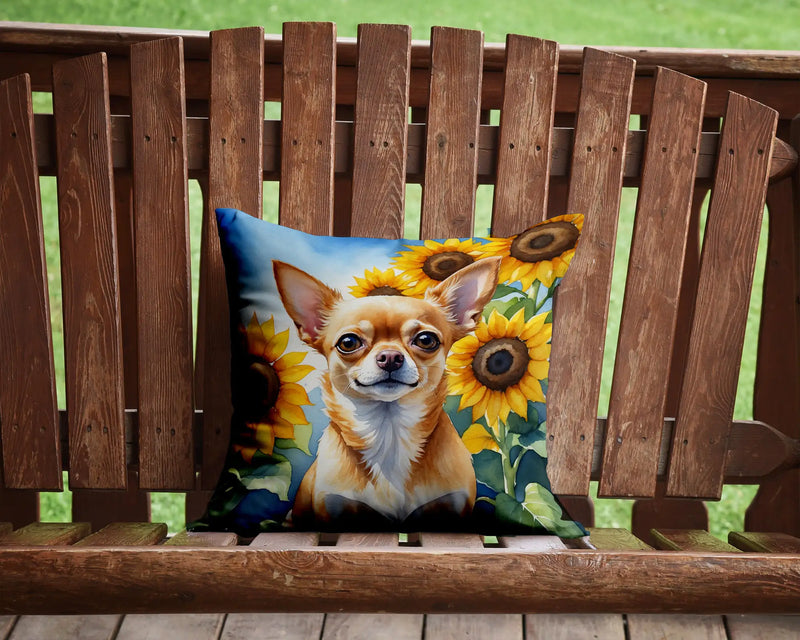 Chihuahua in Sunflowers Throw Pillow