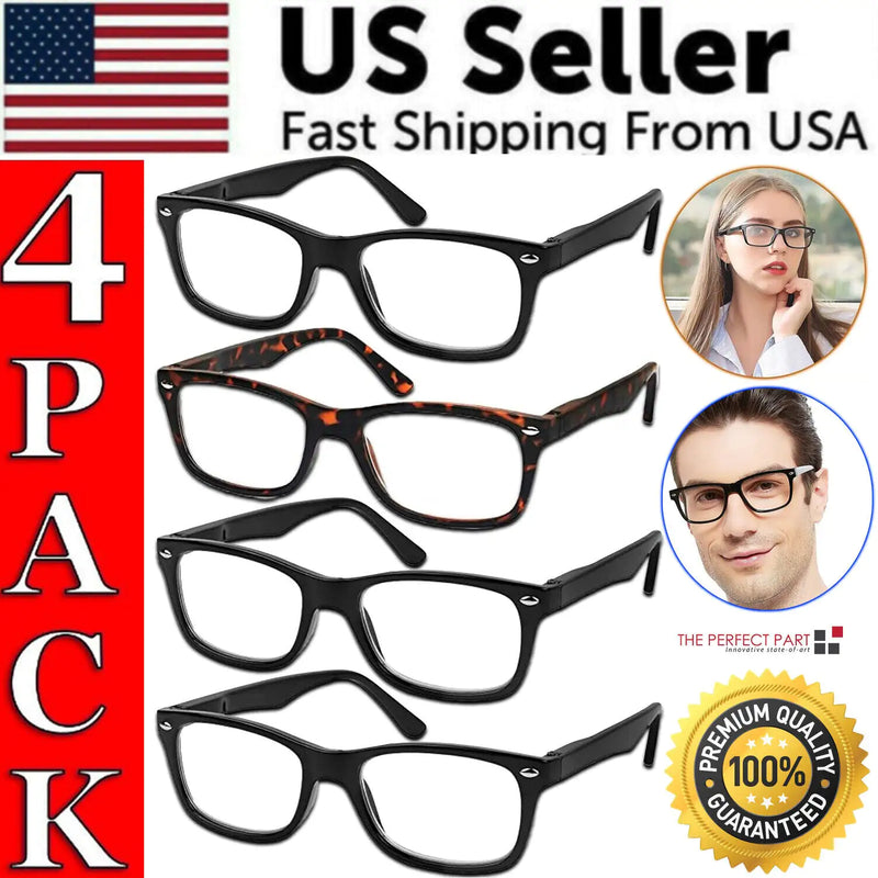 Mens Womens Reading Glasses 4 Pairs Unisex Classic Retro Spring Hinge Readers